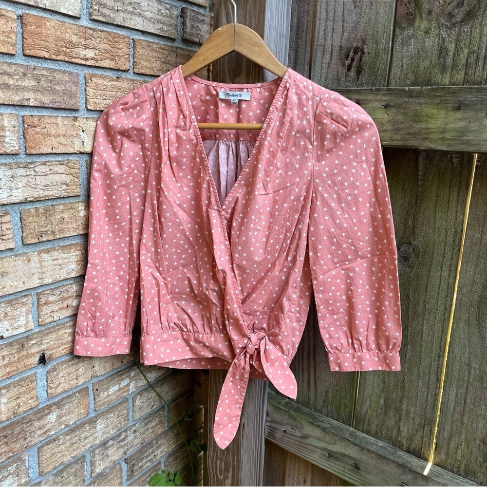 Madewell Dusty Pink Star Print Wrap Blouse